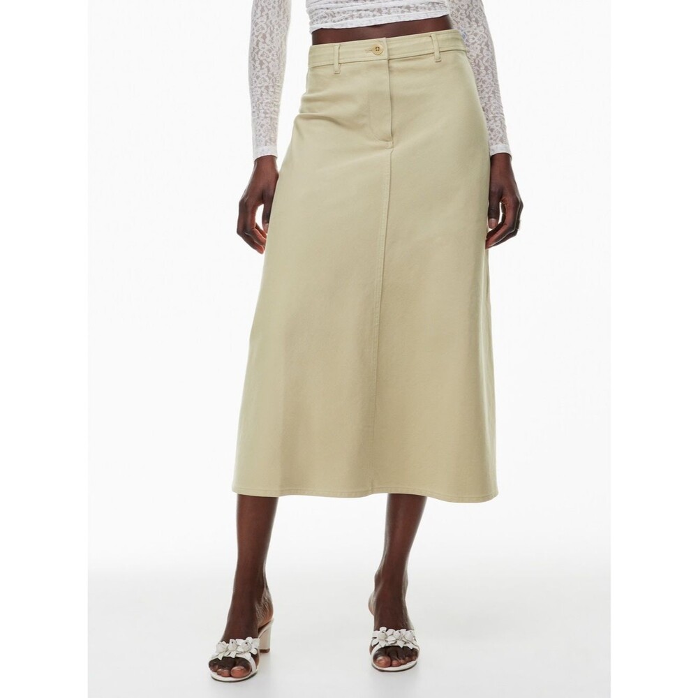 Wilfred Size 0 Aritzia Khaki Charm A-Line Cotton-Blend Midi Skirt
